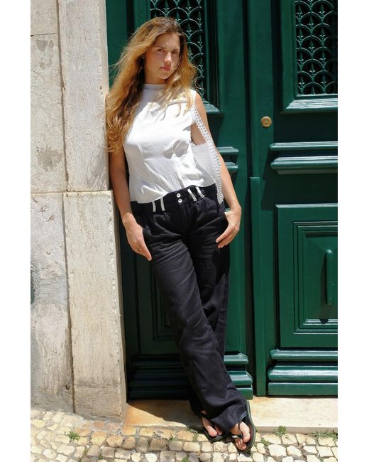 No Emotions UK Black Linen Trousers