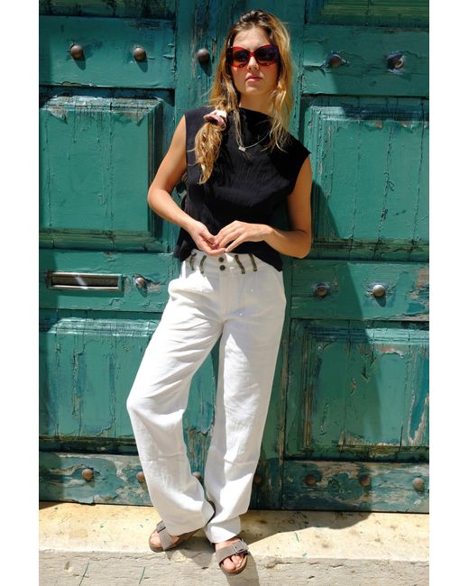 No Emotions UK Green Linen Trousers