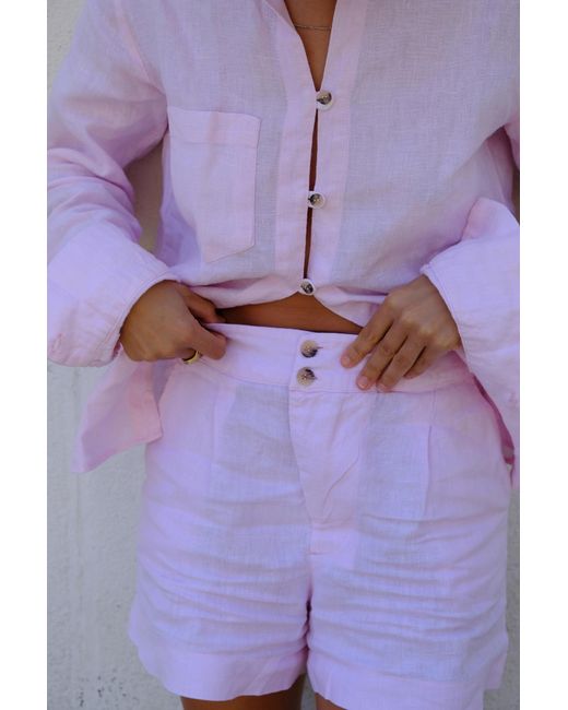 No Emotions UK Purple Linen Shorts