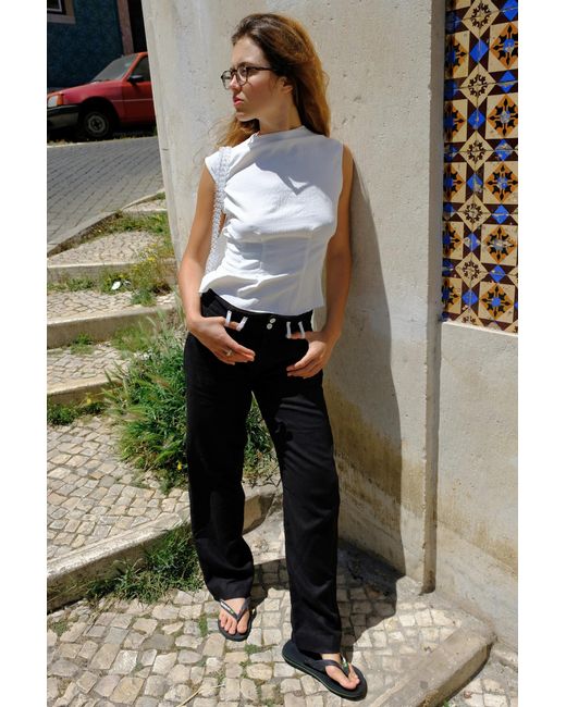No Emotions UK Black Linen Trousers
