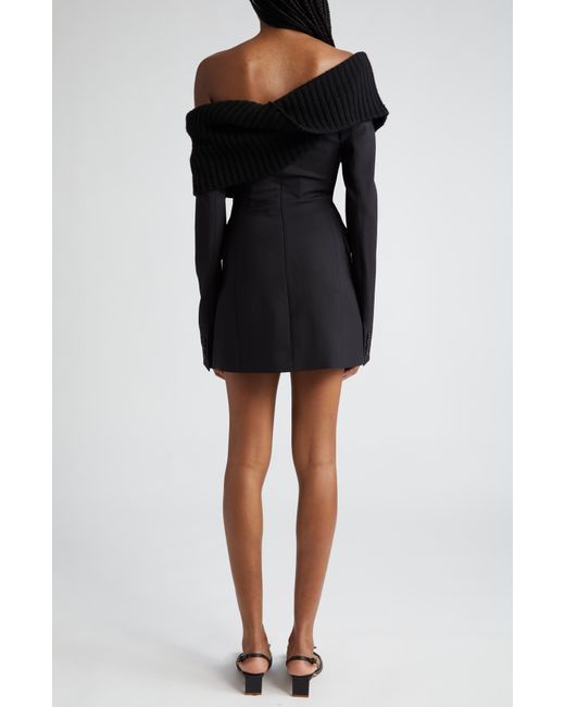 Monse Black Mixed Media Long Sleeve Stretch Wool Blazer Dress