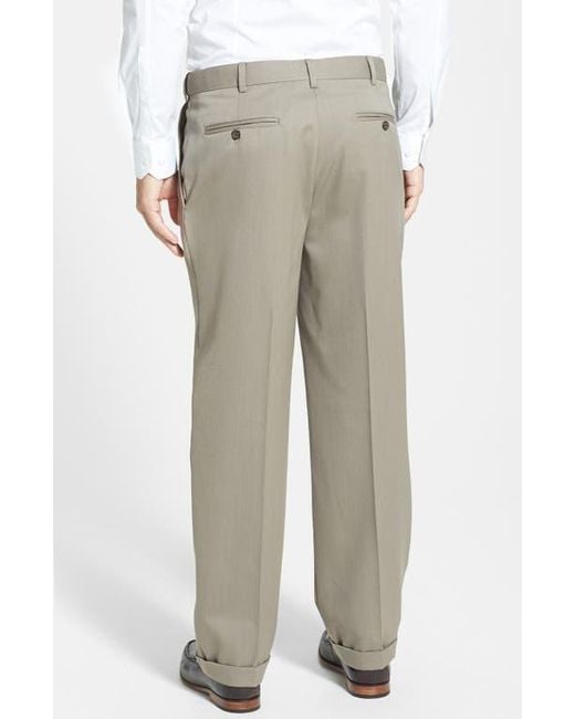 Berle Gray Self Sizer Waist Pleated Classic Fit Wool Gabardine Dress Pants for men