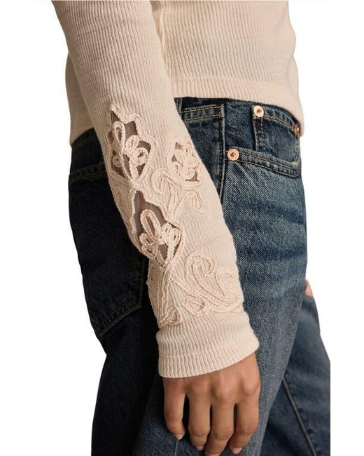 Lucky Brand Natural Cutwork Detail Cotton Rib Top