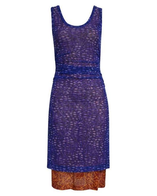 Dries Van Noten Purple Hoges Mixed Print Layered Mesh Dress