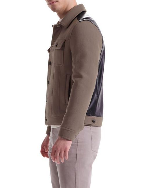 Bugatchi Brown Hybrid Melton & Wool Trucker Jacket for men