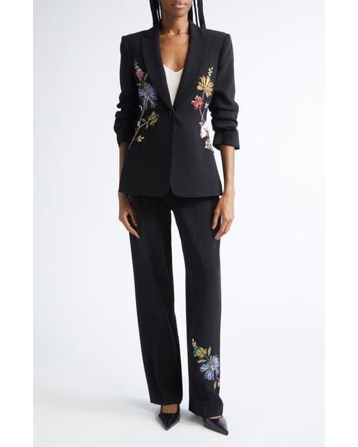 Cinq À Sept Black Sequin Floral Scrunched Sleeve Blazer