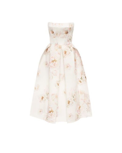 Millà Natural Strapless Midi Corset Dress With A Floral Print