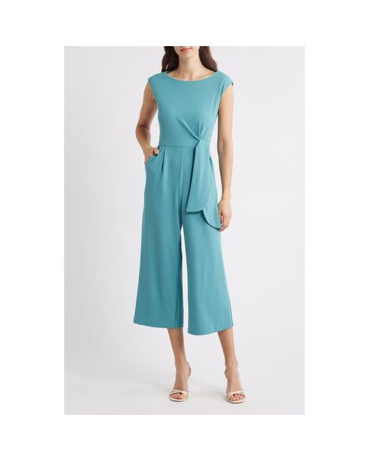 Tahari Blue Side Knot Scuba Crepe Jumpsuit