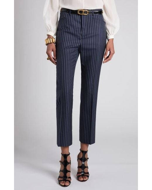 Tom Ford Blue Pinstripe Virgin Wool Ankle Pants