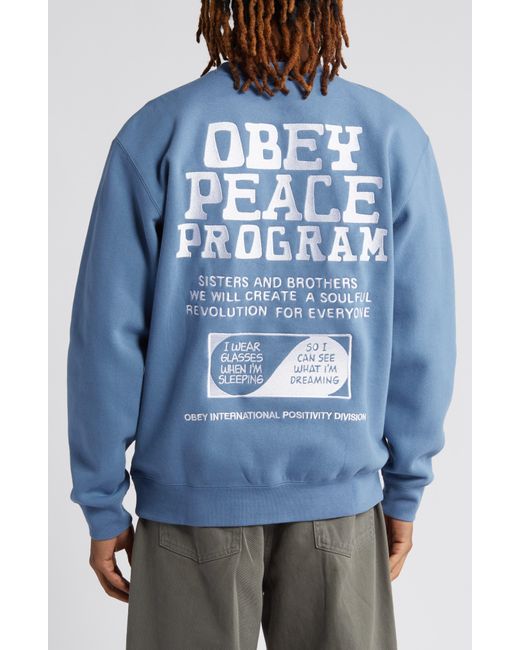 Obey Blue Force For Chaos Embroidered Crewneck Sweatshirt for men