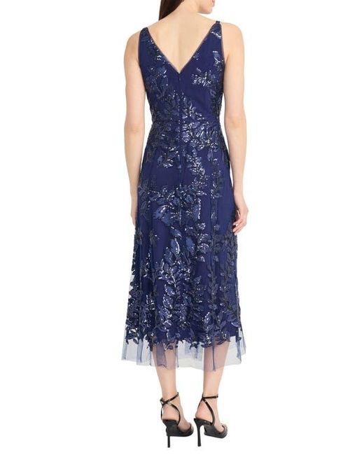 Maggy London Blue Sequin & Embroidery A-Line Dress