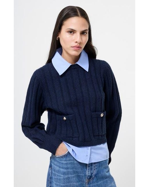 French Connection Blue Ellie Collar Layered Sweater