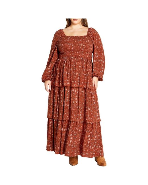 City Chic Women's Dahlia Smocked Long Sleeve Tiered Maxi Dress