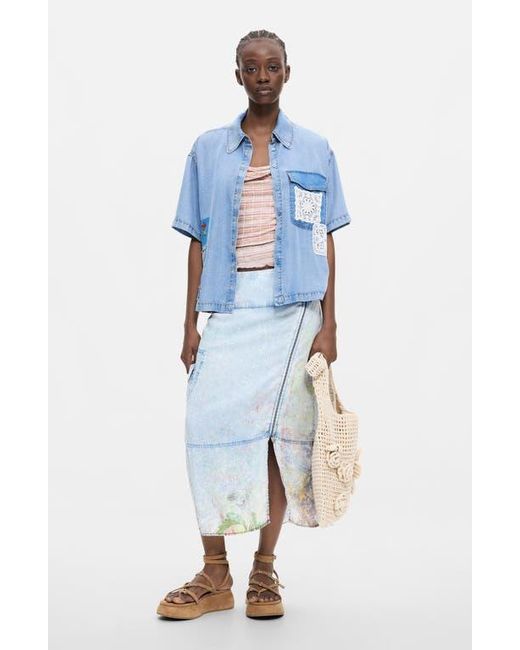 Desigual Blue Patchwork Denim Shirt