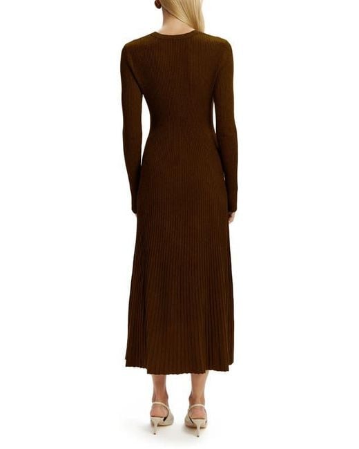 Bardot Hattie Long Sleeve Rib Maxi Sweater Dress in Brown | Lyst