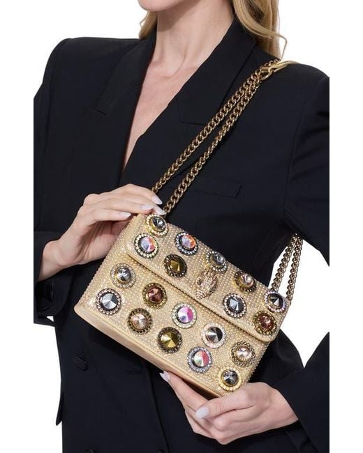 Kurt Geiger Metallic Medium Kensington Octavia Crystal Leather Convertible Crossbody Bag