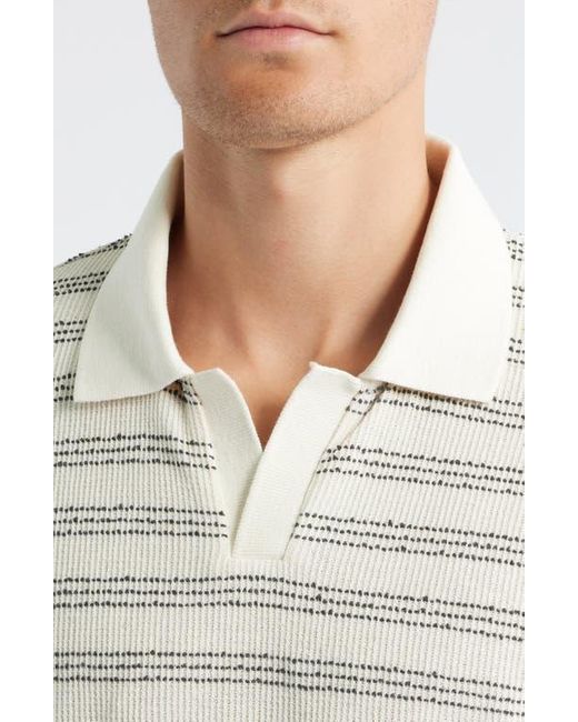Percival White Laurent Stripe Johnny Collar Cotton Blend Polo for men