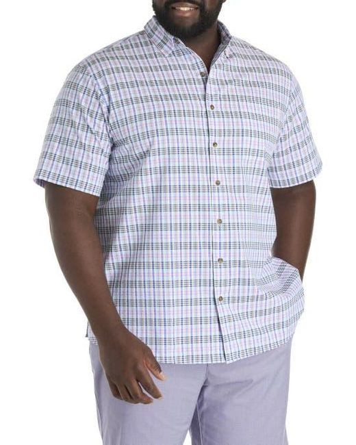 Oak Hill by DXL Blue Big & Tall Seersucker Large Plaid Sport Shirt for men