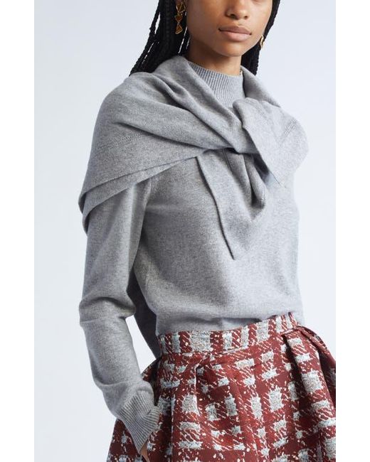 Oscar de la Renta Gray Cashmere Sweater With Removable Scarf