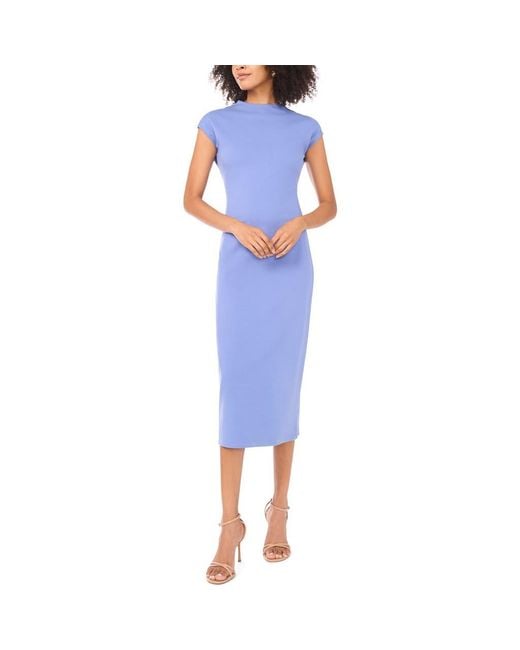 Vince Camuto Blue Mock Neck Midi Dress