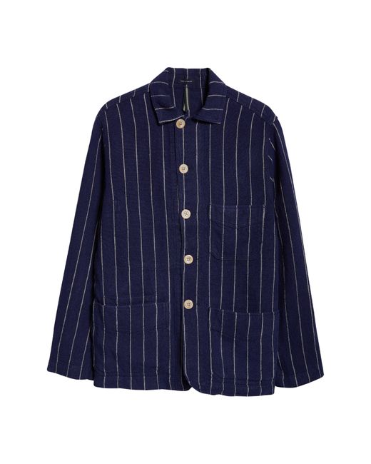 Drake's Blue Pinstripe Linen Chore Jacket for men