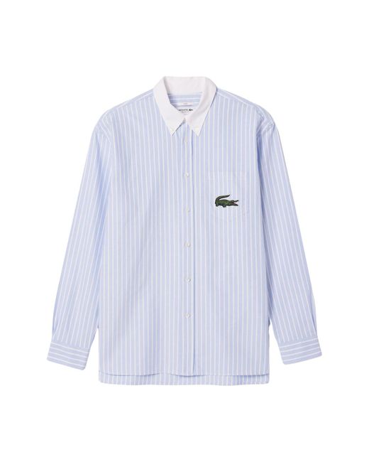 Lacoste White Stripe Relaxed Fit Pinpoint Button-down Shirt for men