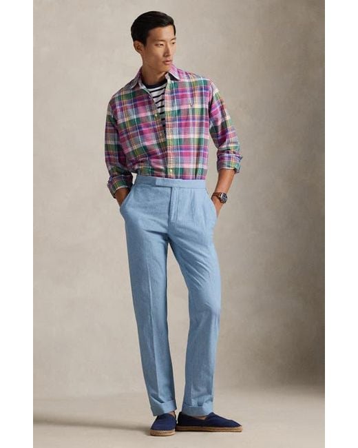 Polo Ralph Lauren Blue Classic Fit Plaid Cotton Button-Down Oxford Shirt for men