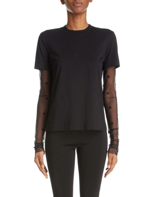 Givenchy Black 4g Tulle Sleeve Cotton T-shirt
