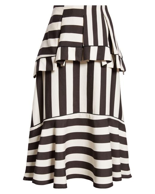 Farm Rio Black Mixed Stripe A-line Midi Skirt