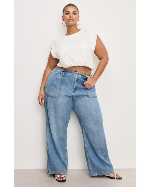 GOOD AMERICAN Blue Lite Drawstring Jeans