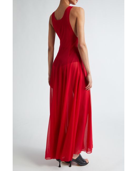 Peter Do Red Sleeveless Pleat Stretch Silk Maxi Dress