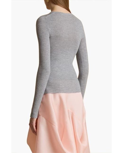 Khaite Gray Tania Merino Wool Blend Rib Top