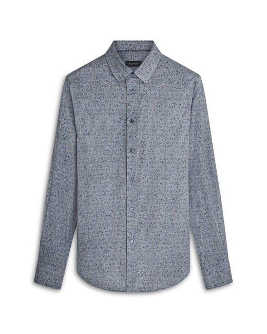 Bugatchi Blue Julian Shaped Fit Cave Art Print Stretch Cotton Button-Up Shirt for men