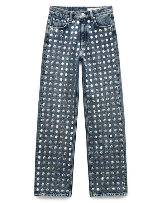 Rag & Bone Blue Shea Rhinestone Straight Leg Jeans