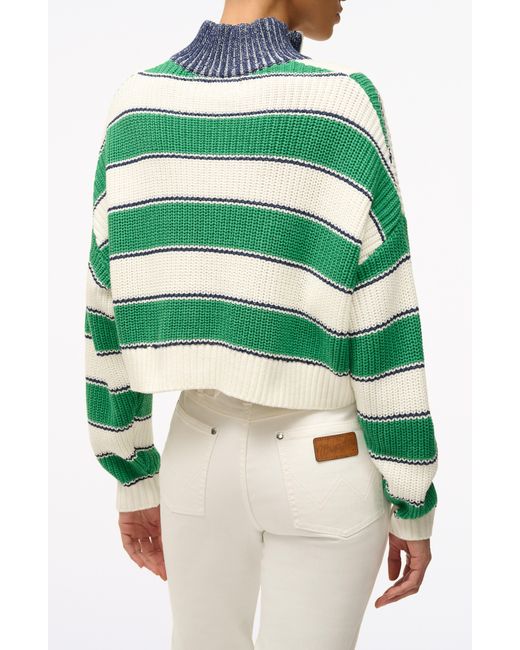 Staud Green Stripe Crop Cotton Blend Sweater