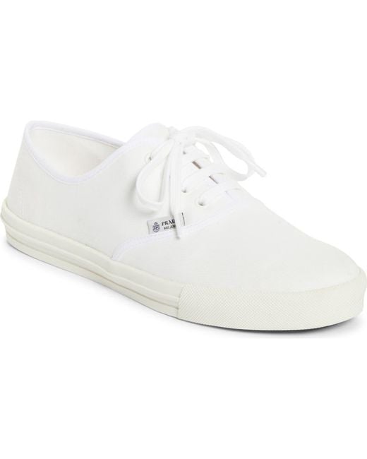 Prada White Drill Canvas Low Top Sneaker