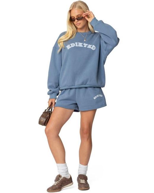 Edikted Blue Beyond Cotton Graphic Sweat Shorts
