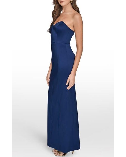 Donna Karan Blue Strapless Satin Gown