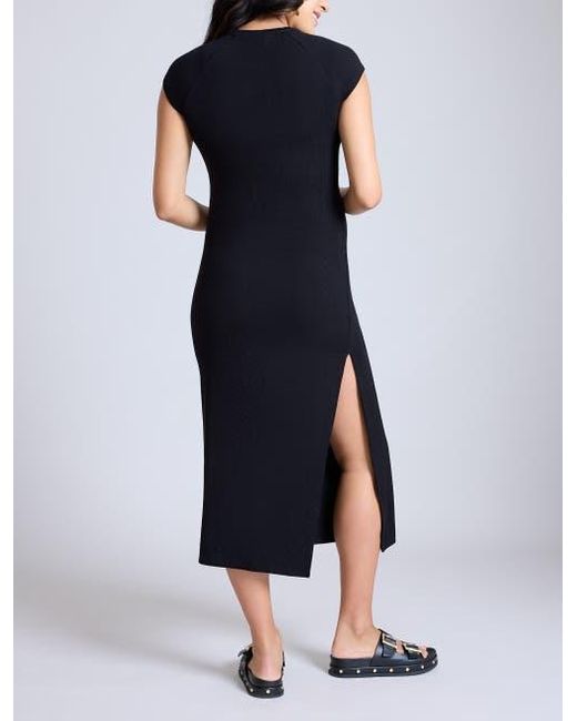Motherhood Maternity Black Rib Knit Short Sleeve Raglan Midi Dress