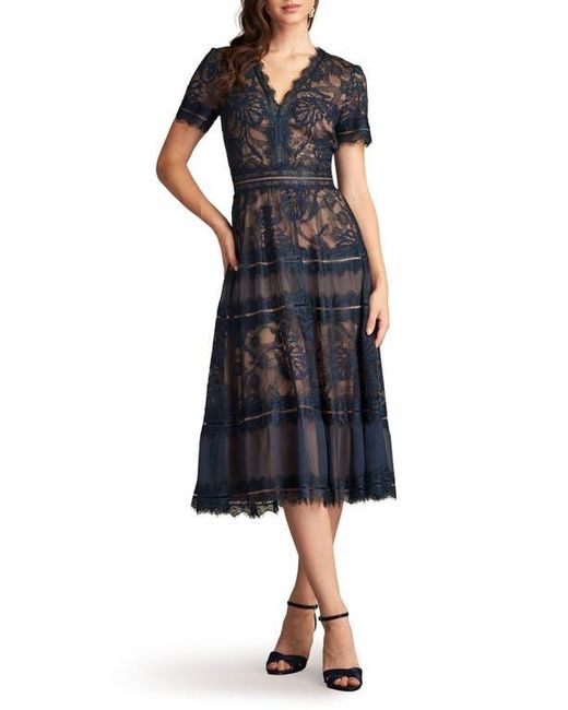 Tadashi Shoji Black Lace & Mesh Midi Cocktail Dress