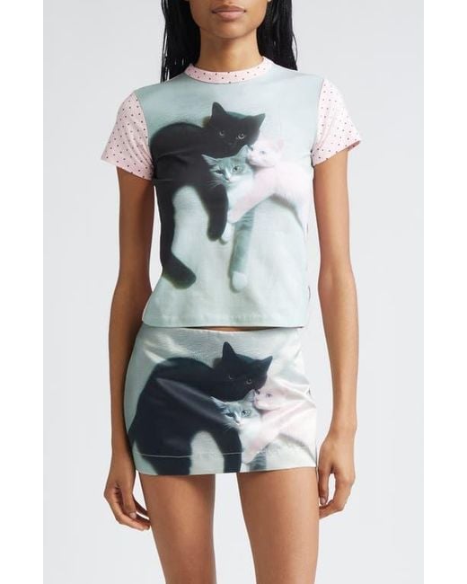 Ashley Williams Kitten Trio Polka Dot Baby Tee in Gray | Lyst