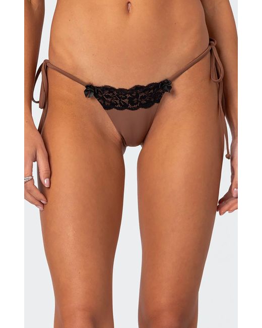 Edikted Brown Cassey Lacey Side Tie Bikini Bottoms