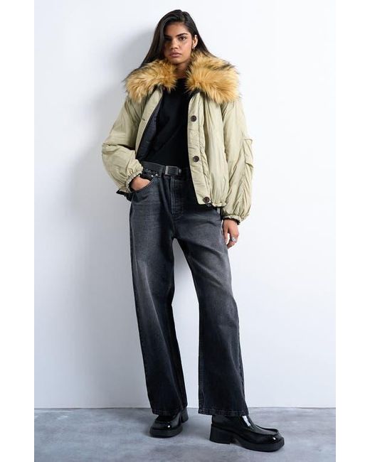 TOPSHOP Multicolor Reversible Bomber Jacket With Faux Fur Collar