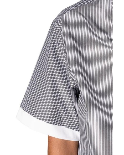 MNML Gray Oversize Stripe Short Sleeve Button-Up Shirt for men