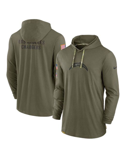 Nike Green Los Angeles Chargers 2022 Salute To Service Tonal Lightweight Long Sleeve Hooded T-shirt At Nordstrom for men