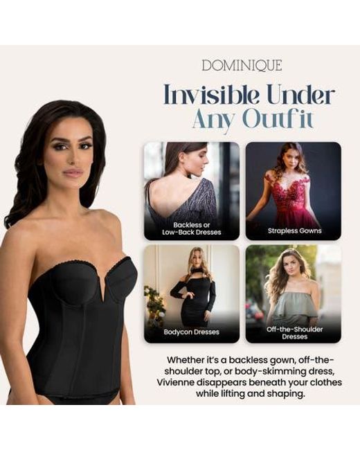 Dominique Intimates Black Vivienne Convertible Strapless V Wire Longline Corset Bra