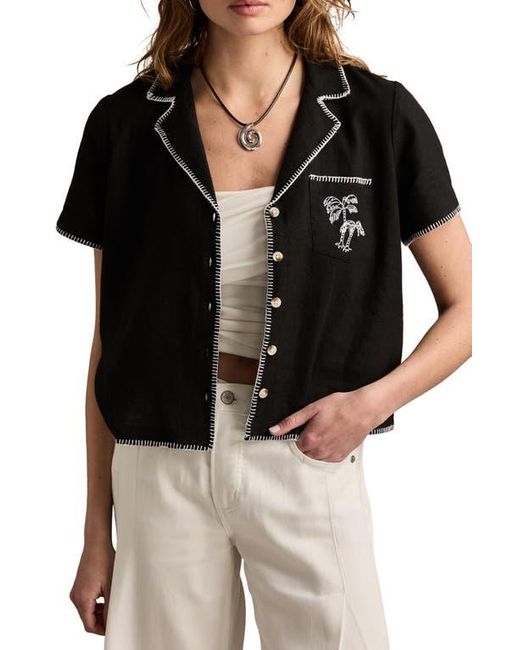 lucky brand black embroidered top