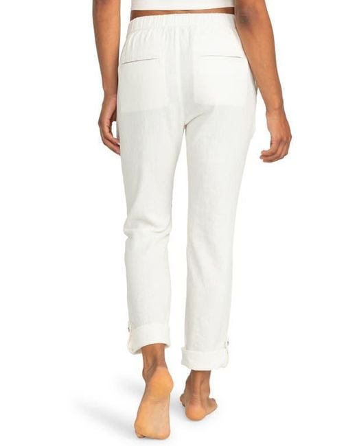 Roxy White On The Seashore Tie Waist Linen Blend Pants