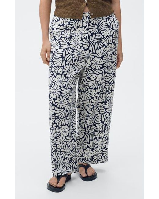 Mango Multicolor Coco Print Linen Blend Wide Leg Pants