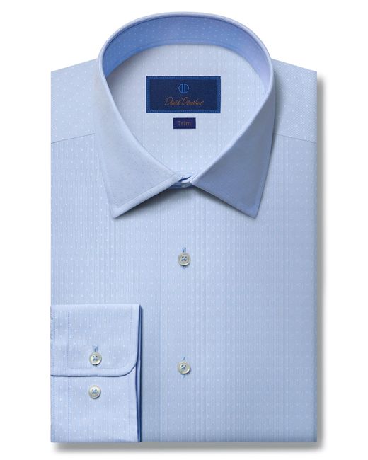 David Donahue Blue Trim Fit Dobby Dot Dress Shirt for men